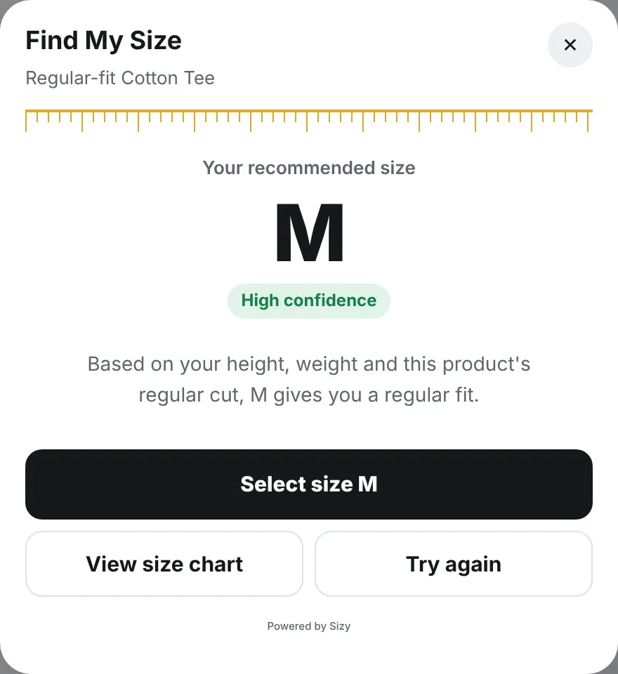 Find my size window with the suggested size M